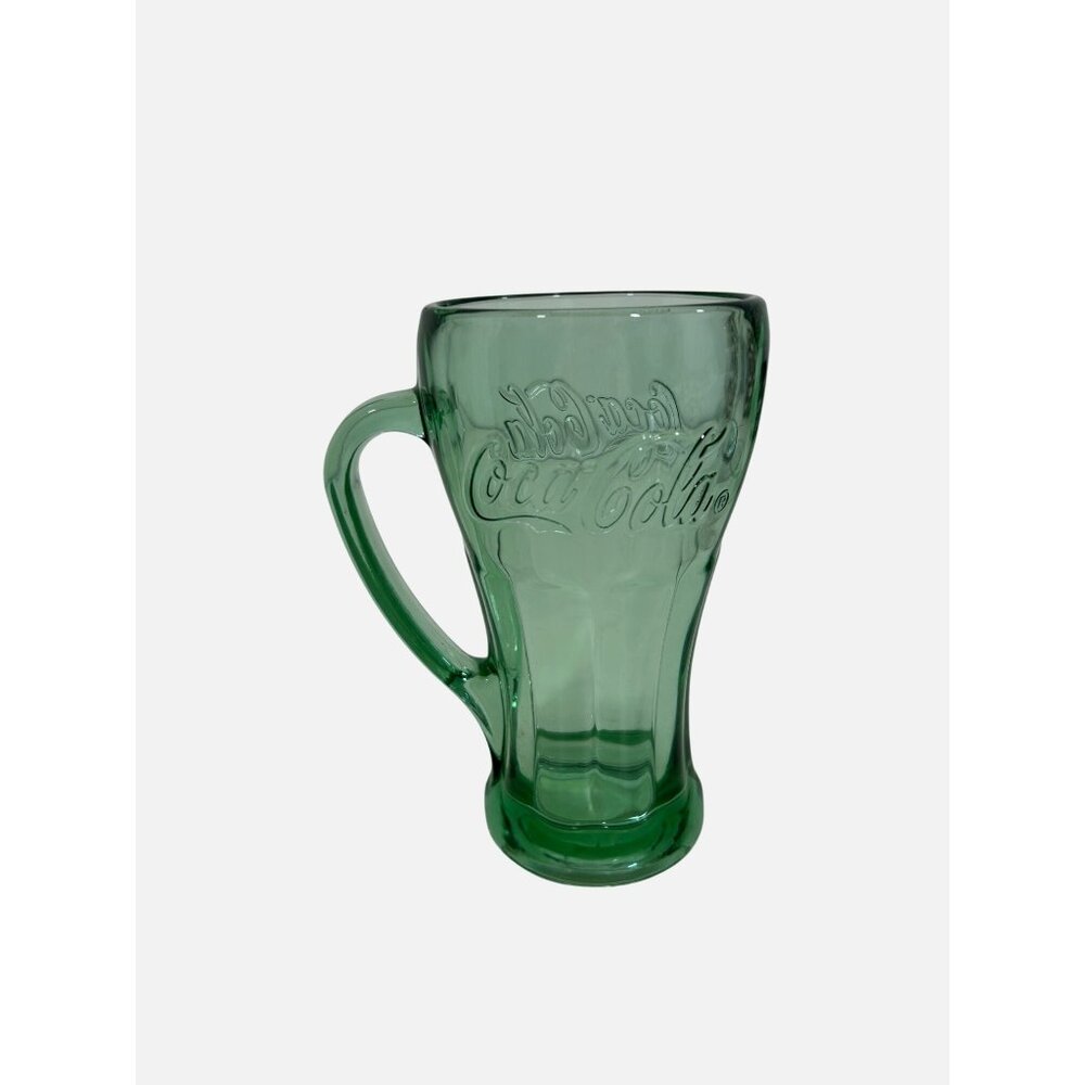 Libbey COKE Float Glass Coca Cola USA 14oz Logo 6.25” Vtg Green Glazed Handled